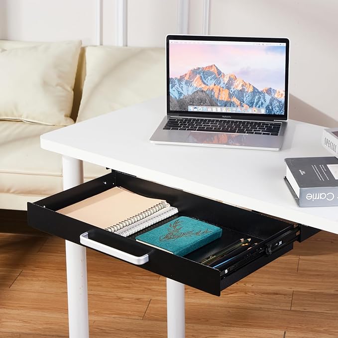 Under Desk Drawer Organizer 21" Black Upgraded with Adjustable Brackets, Sliding Pull-Out Under Table Pencil Drawer, Office Standing Desk Attachment for Workbench