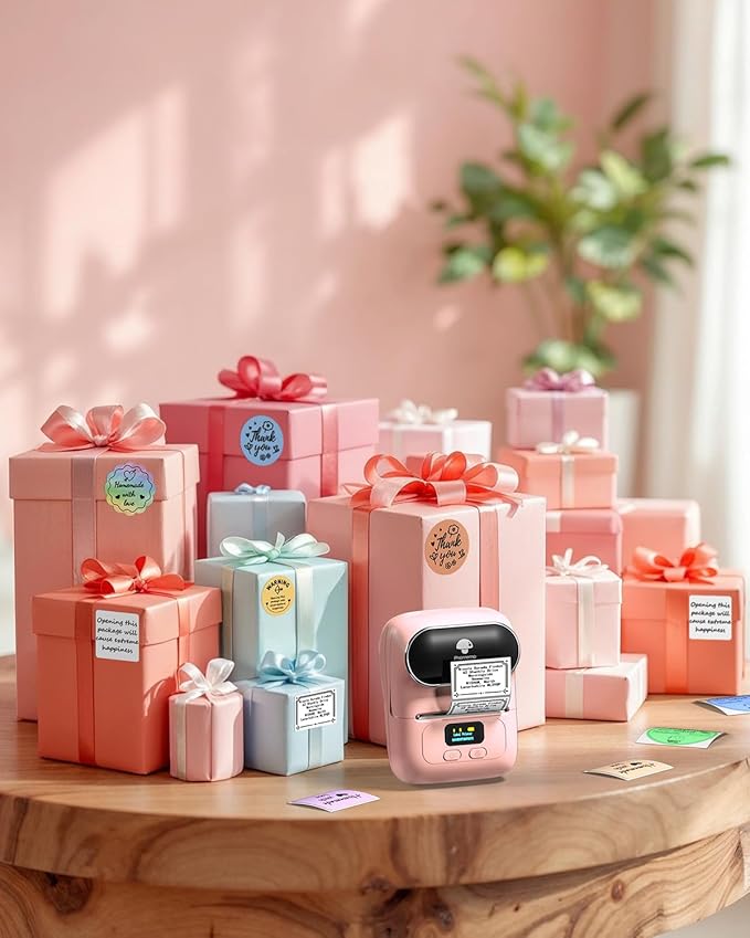 Phomemo M110 Label Maker Machine- with 3 Label Bluetooth Label Maker for for Business Labeling, Barcode, Office, Cable, Retail, with Fonts Choose, Icons, Templates, Pink