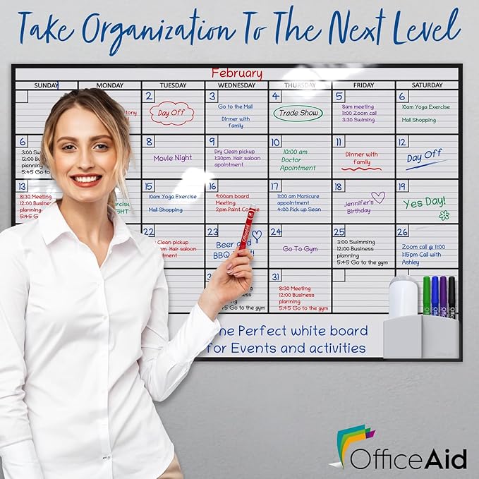 (2 PK) Large Dry Erase Calendar for Wall, 24x36, Large Wall Calendar Dry Erase, Big White Board for Office, Home & School, Giant Erasable Whiteboard, Jumbo Monthly Undated Reusable White Board Planner