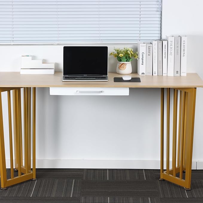 Under Desk Drawer White 21" with 4 Divider Trays, Under Shelf Pencil Drawer Pull-out, Standing Desk Metal Storage Attachment Slide Out for Workbench
