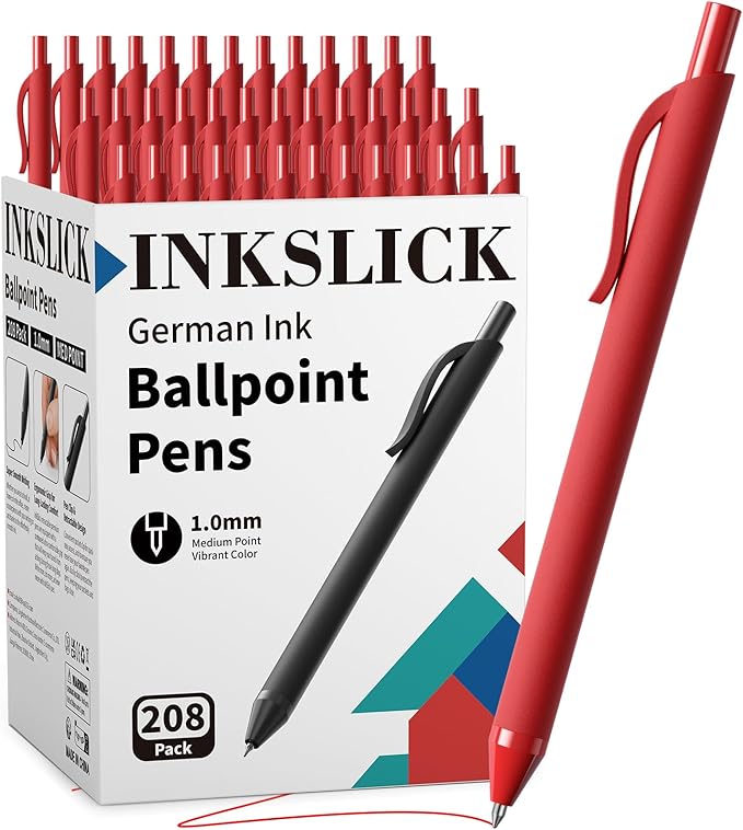 208 Pack Red Pens - Bulk Pens, Medium Point Ballpoint Pens, Smooth Ink, 1.0MM Retractable Click Pen for Waitress, Server, Office Red Ink