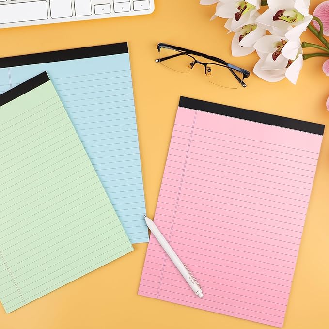 Colored Legal Pads, 3 Pack Writing Pads 8.5 x 11 inch, Micro Perforated Notebooks with Sturdy Back, Wide Ruled, 30 Sheets Per Writing Pad for School, College, Office, Professional (Blue/ Pink/Green)
