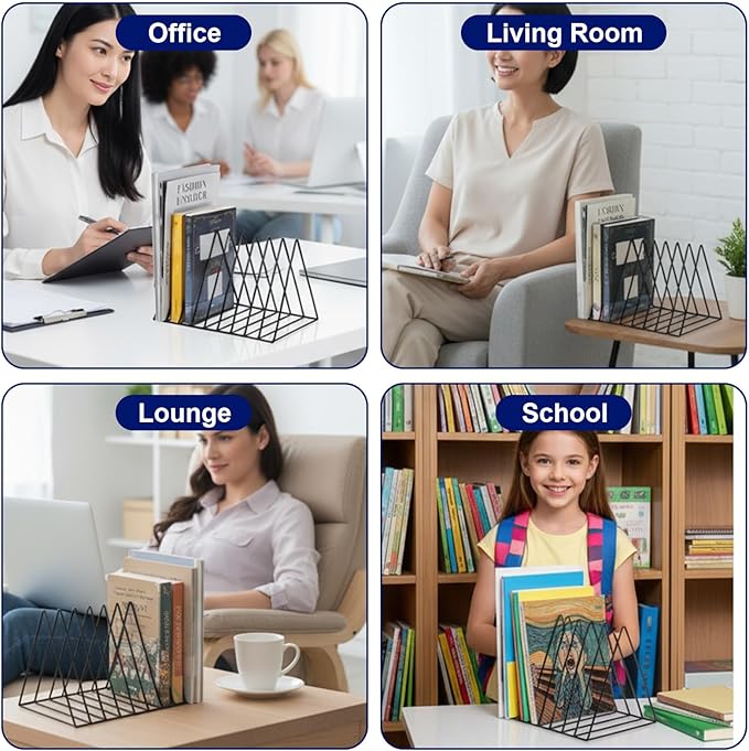 6 Pack Metal Triangle File Holder Black Vinyl Record Holder Magazine Rack Multifunction Desktop Organizer for Home Office Decor