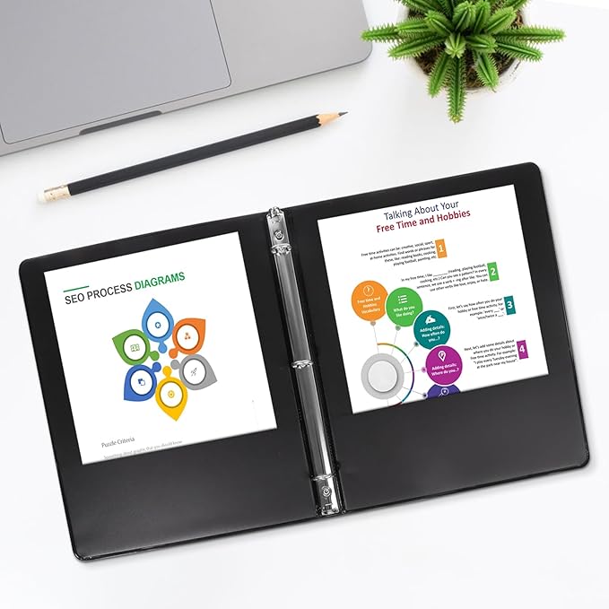 1-inch Round Ring Binder, Standard 3 Ring Binder Fit Letter Size Paper, Presentation View Binders, Black,12-Pack