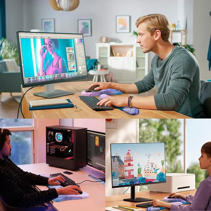 Mouse Pad Wrist Support, Laokiiy 2 in1 Keyboard Wrist Rest+ Ergonomic Mouse Pad, Non-Slip Wrist Rest for Computer Keyboard, Made Easy Typing & Relieve Wrist Pain(Blue Pink Marble)