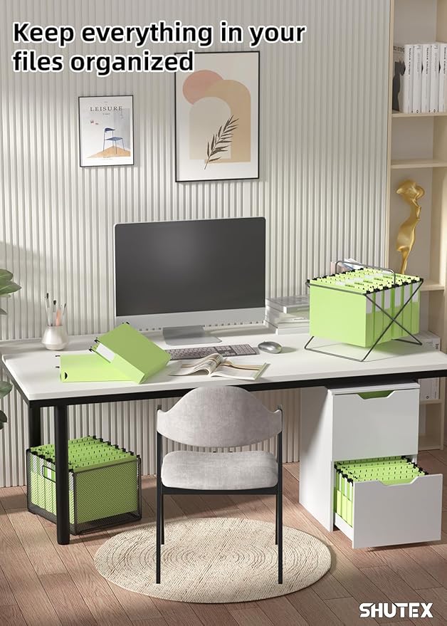 Extra Capacity Plastic Hanging File Folders,12 Pack Reinforced Hang Folder,Heavy Duty 2'' Expansion,Filing Cabinet Folders Letter Size with tabs for Bulk Files/Medical Charts(Mustard Green)