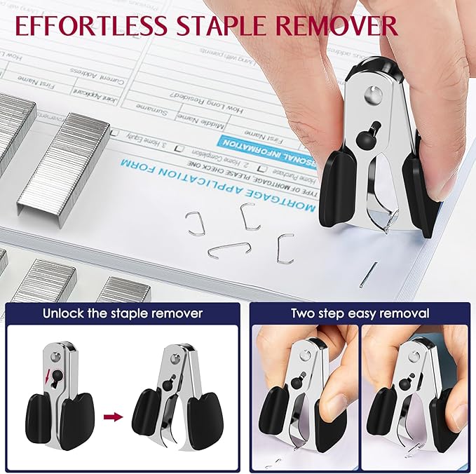 Metal Stapler Heavy Duty 50 Sheet Capacity with 1750 Staples and Staple Remover, Full Strip Staplers for Desk, No Jam, Non-Slip for Office & Classroom, White