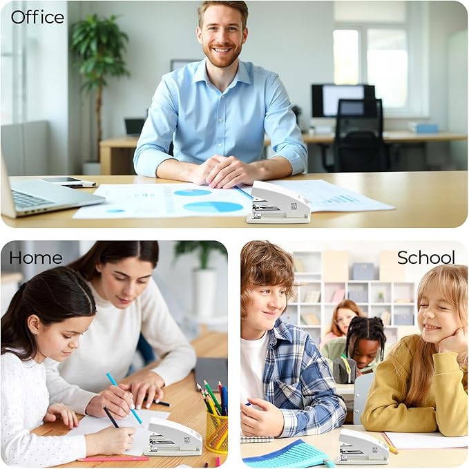 M&G Effortless Stapler for Desk, 50 Sheet Capacity, Heavy Duty Desktop Stapler with 1000 Staples & Staple Remover, One Finger Touch, Good for Office Home School, White