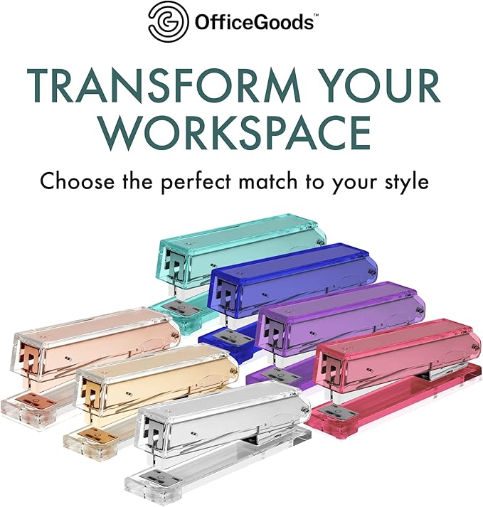 OfficeGoods Acrylic Stapler – Aesthetic & Durable Green Desk Staple for Modern Office – Stylish & Compact Office Supplies for Women & Men