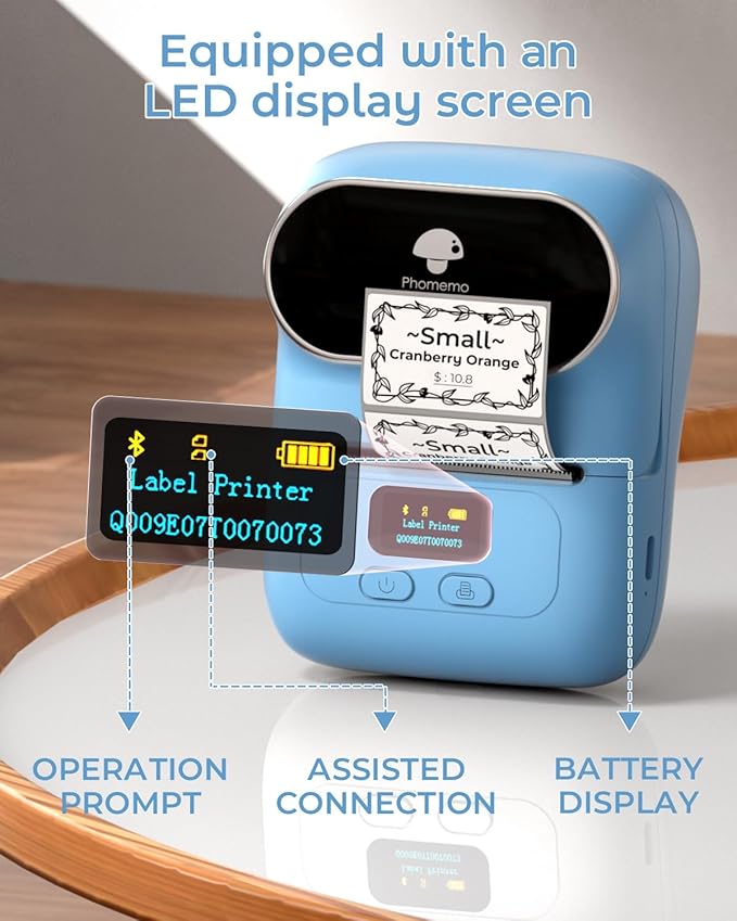 Phomemo Label Maker with 3 Labels- M110 Portable Bluetooth Label Maker Machine for Small Business, Barcode, Address, Logo, Clothing, Jerwery, Compatible with iOS & Android, Blue