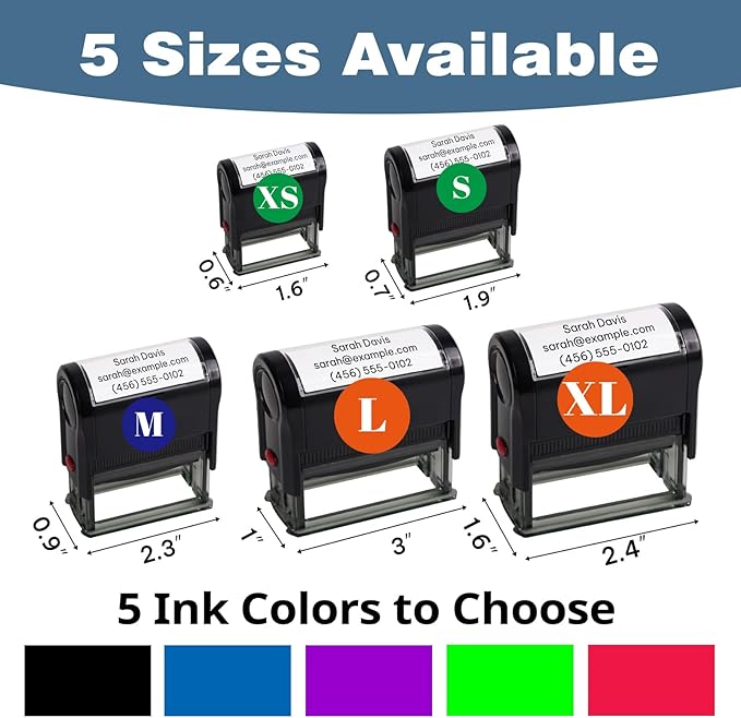 Custom Stamp - Personalized Self-Inking Stamp for Office, Teacher, Address & Business Label Stamper - 5 Sizes - 5 Ink Color Options - Up to 5 Lines of Customized Text (Custom)