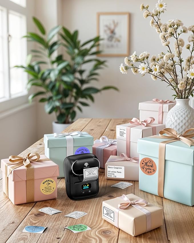 Phomemo Label Maker - M110 Address Label Printer Bluetooth Thermal Printer for Business, Office, School, Home-use, Barcode, Logo, Clothing Labels, with 3 Label Roll, Black