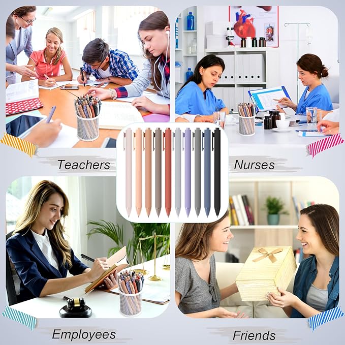 Crtiin 50 Pcs Gel Ink Pens Bulk, Black Ink 0.5mm Fine Point Retractable Pen Smooth Writing Office School Supplies for Teacher Server Operation Christmas Charity Donation Thanksgiving (Morandi Colors)