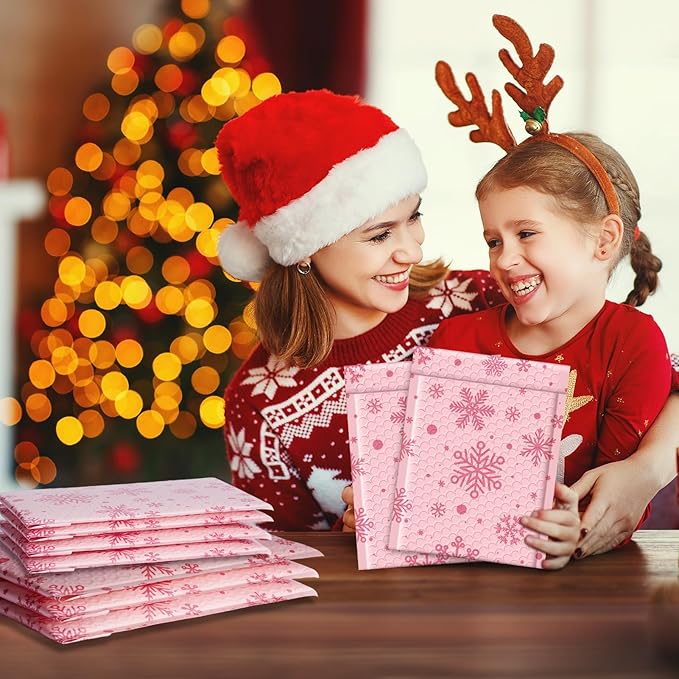 Metronic Christmas Bubble Mailers 6x10" 50pc Usable Size 6x9,Waterproof Mailing Padded Envelopes for Small Business,Cushioning Bubble Wrap Mailer Bags,Shipping Envelopes for Gift,Small Items Snowflake