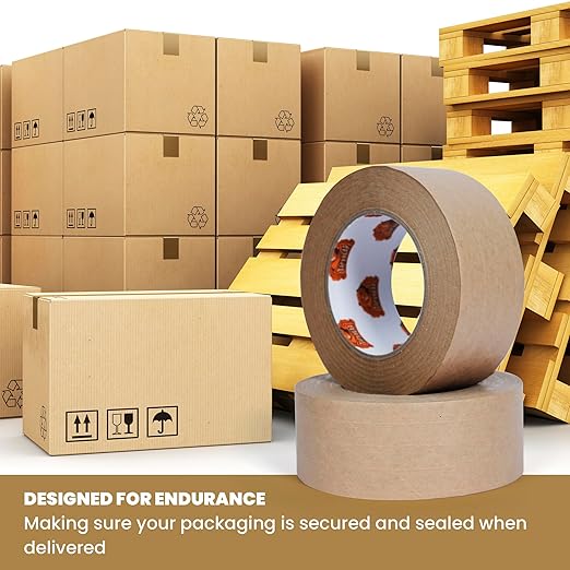 TAPEBEAR Water Activated Tape, Fiber Reinforced Gummed Tape 2inch x 165ft, Eco-Friendly Kraft Paper Tape Biodegradable Brown Packing Tape for Security Sealing, Heavy Duty Packaging and Shipping,3Rolls