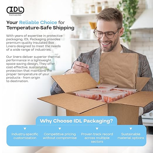 Insulated Thermal Shipping Boxes 14"x14"x14", Pack of 6 - USA-Made Cold Food Shipping Box 5.8-Gallon Capacity with Thermal Paper Liners, Absorb Condensation – Ideal for Frozen Food by IDL Packaging