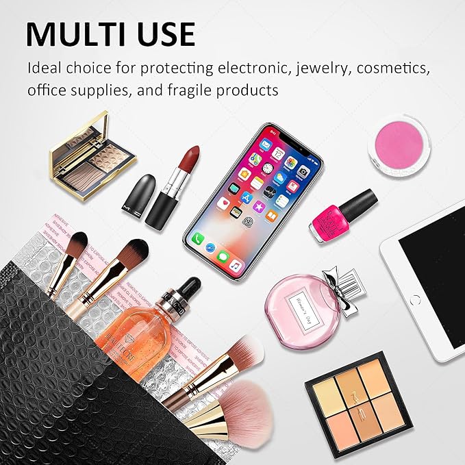 Bubble Mailers 6x12'' 25 Pack and 24PCS Fragile Stickers Bright Black Thick Waterproof Padded Poly Envelopes Bubble Wrap Mailers Self Seal Shipping Bags for Mailing Small Business Envelope Mailers #0