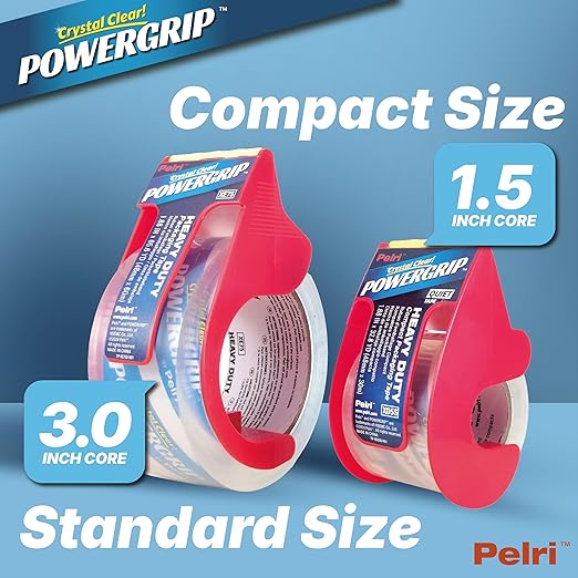 POWERGRIP Transparent Packing Tape, Heavy Duty & Crystal Clear, 6 Rolls with Dispensers, Total 393 YD, 65.6 YD x 1.88", Strong Adhesion for Boxes, Packaging, Shipping, and Moving Supplies, XE75