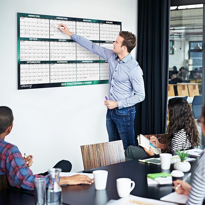 32" x 48" Apricity 2026 Wall Calendar Dry Erase - Dark Green Wall Calendar Wet & Dry Erasable Laminated 12 Month Annual Yearly Planner, Reversible, Horizontal/Vertical,with Julian Dates