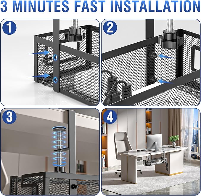 Under Desk Cable Management Tray - GZOKMOG No Drill Cord Organizer with Clamp, Reinforced Metal Mesh Workspace Organizers for Wire, Office Desk Accessories, 1 Pack Black, 15.75 inch