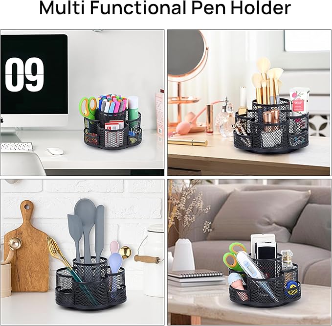 Topwey Pen Holder for Desk, 360 Rotating Pencil Holder, Cup Holder for Desk Office, Desk Organizers and Accessories in Black