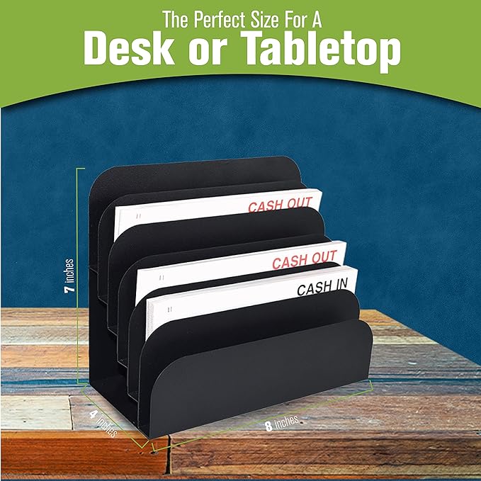 BankSupplies STEELMASTER 6 Slot File & Desk Organizer - Paper Organizer - Black Powder Coat Finish - Scratch & Chip-Resistant - Forms, Applications, Deposit Slips & Checks