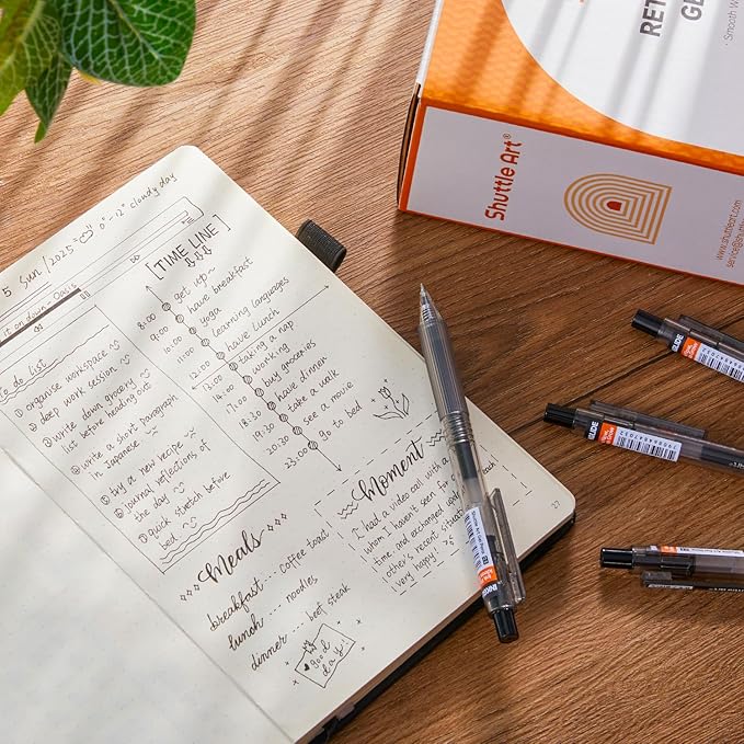 Shuttle Art Black Gel Pens, Ink Glide Series 60 Pack Retractable 0.5mm Fine Point Rollerball Gel Ink Pens Bulk Set Quick Drying Smooth Writing with Grip for Journaling Note Taking Office School Home