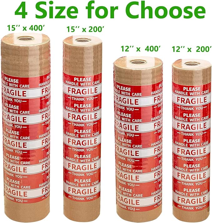 Honeycomb Packing Paper Wrap 15"x200' Sustainable Alternative to Bubble Cushioning Wrap for Moving/shipping/packing Roll with 20 Fragile Sticker Biodegradable & Fully Recylable