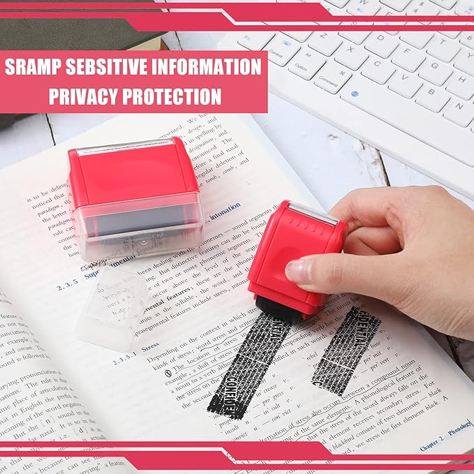 Nezyo 2 Pack Identity Protection Roller Stamp Identity Theft, Confidential, Privacy Roller Stamp Information Blocker and 4 Pack Refill Ink for ID Account Data Address Security(Peach)