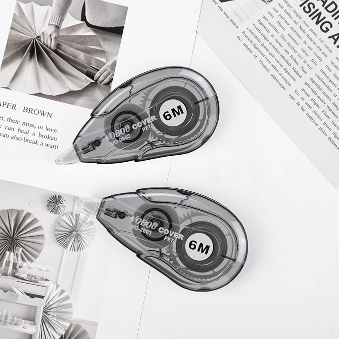 White Correction Tape Dispenser, Easy To Use Applicator for Instant Corrections, For school, Office (Black, 12pack, 6M/256, Tape Width 0.2in)