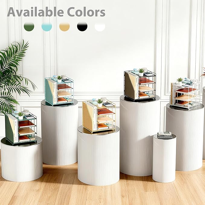 Desk Organizer, 4-Tier Metal Paper Organizer for Desk with Vertical File Holder, Office Accessories and Desktop Storage for Office Supplies (Black)