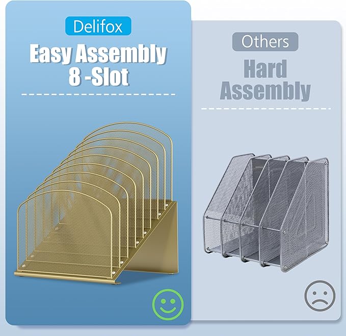 Inclined Desk File Organizer, 8-Section Upright Desk Organizer for Office Classroom Desktop Organization