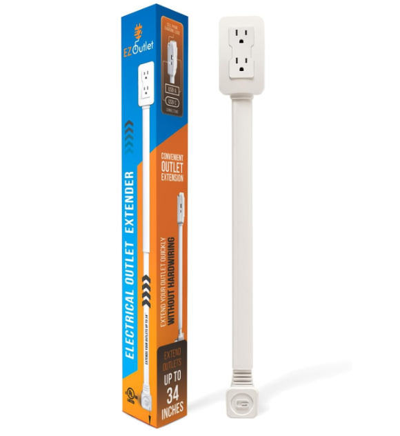 
EZ Outlet Electrical Outlet Extender. Access Hard-to-Reach Outlets! Features USB-A, USB-C, and 2 AC Outlets, Extends 22"-34", Rotates 180°. Use...