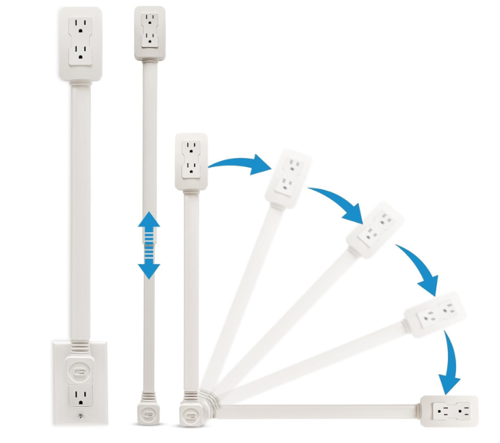 
EZ Outlet Electrical Outlet Extender. Access Hard-to-Reach Outlets! Features USB-A, USB-C, and 2 AC Outlets, Extends 22"-34", Rotates 180°. Use...