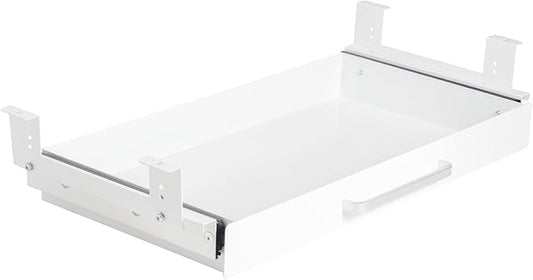 Under Desk Drawer Organizer 21" White Upgrade with Adjustable Brackets, Sliding Pull-Out Under Table Pencil Drawer, Office Standing Desk Attachment for Workbench