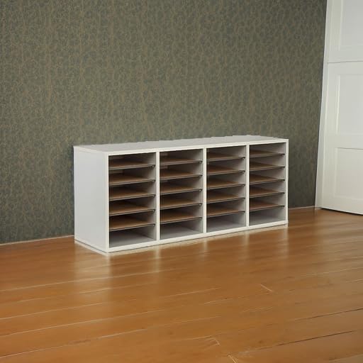 Safco Literature Organizer, 24 Compartments, Office and Classroom Mailbox with Adjustable Shelves, Wood Paper and Mail Sorter, Grey