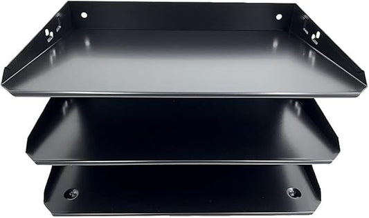 Huron Desktop Horizontal 3-Slot File Binder Organizer Storage Letter Tray, Black Commercial Grade Steel