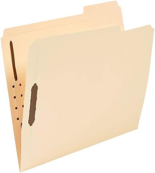 Staples Reinforced Fastener Folders, Letter, Manila, 50/Box
