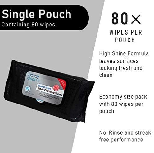 Table Top And Counter Cleaning Wipes 1 Resealable Pouch of 80 Count 10.5" x 7.75" Pre-Moistened Wipes With High Shine Formula Perfect For Use at Home or Restaurants Clinics, and Office