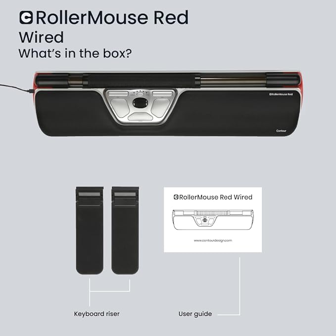 Contour RollerMouse Red Ergonomic Mouse for Shoulder Forearm Wrist Strain Relief for RSI Carpal Tunnel Centered Rollerbar 6 Customizable Buttons 10 Speed Settings Mac/PC Compatible - Wired - Regular