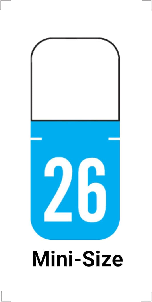 MINI 2026 Year Labels, Doctor Stuff 2026 Chart Stickers, Light Blue Color Coded, Tab 1308 Style, USA Made Year Stickers for Top Tab File Folders, 500 Labels/Roll in a Dispenser Box, 1/2 x 1-1/8"