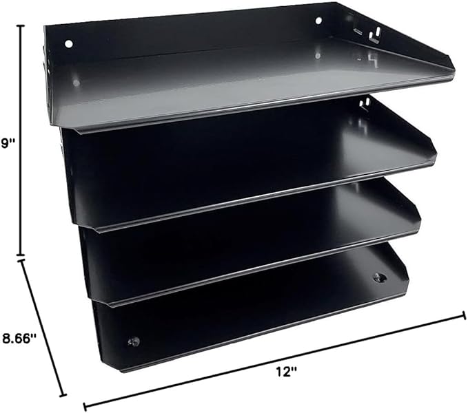 Huron Desktop Horizontal 4-Slot File Binder Organizer Storage Letter Tray, Black Commercial Grade Steel