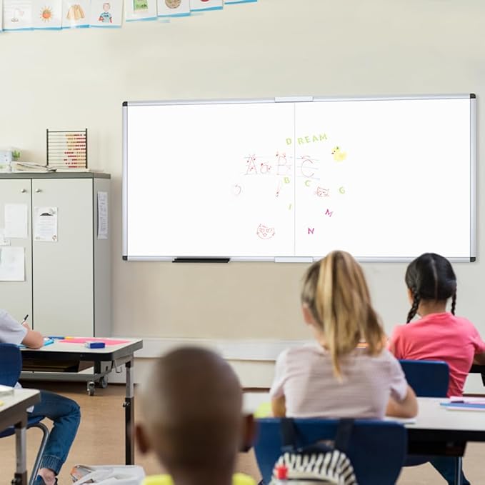 VIZ-PRO Magnetic Dry Erase Board, 96 X 48 Inches, Foldable Wall-Mounted Whiteboard with Silver Aluminum Frame & Marker Tray for School Office and Home 8' X 4'
