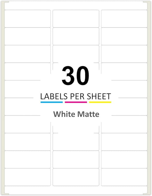 Printable Address Labels for Laser & Inkjet Printers Blank Mailing Labels 30 Labels per Sheet 2.625 x 1 Inch (15000/500 Sheets)