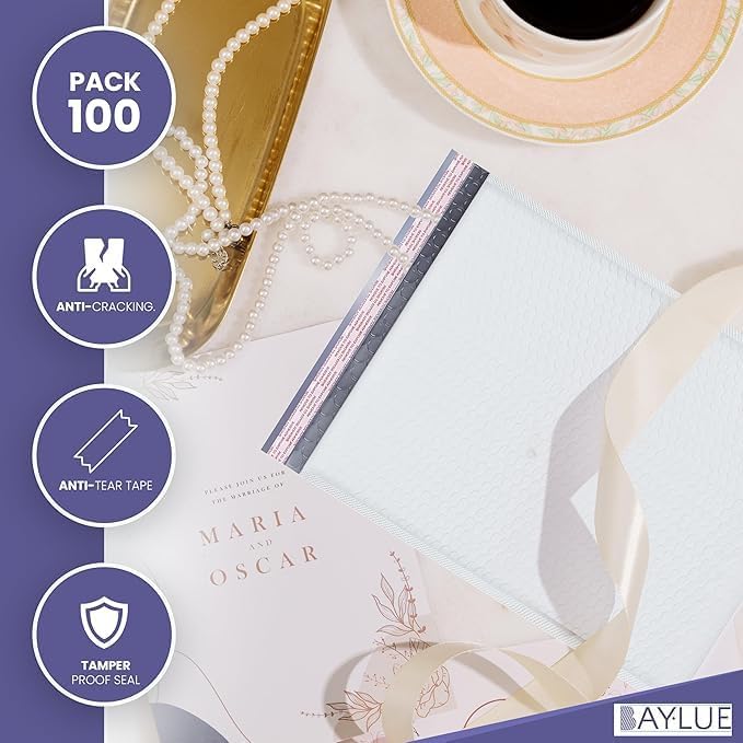 White 12.5x19.5 Inch Large Poly Bubble Mailers #6 | Padded Envelopes with Self Seal | Air Lined Cushioned Bubble Mailer | Usable Size 12.5x15 | 100 Pack Bulk | Lightweight shipping Bags | Made in USA