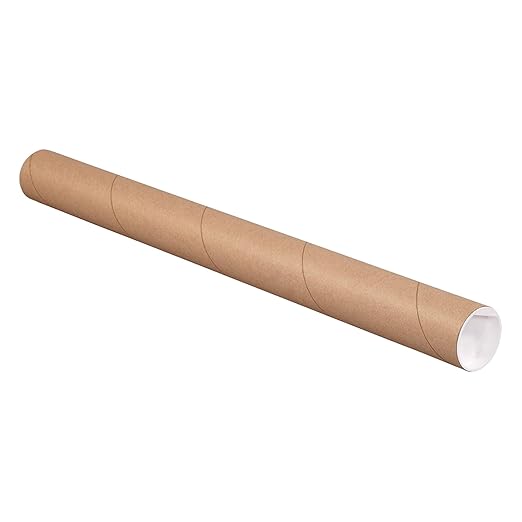 PARTNERS BRAND Cardboard Tubes with Caps, 20"L x 2"W x 2"H, Pack of 50 | Poster Tube for Mailing and Storage of Blueprints, Artwork, Crafts, Long Art Holder, 20 inches