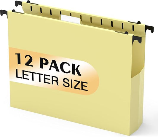 Extra Capacity Plastic Hanging File Folders,12 Pack Reinforced Hang Folder, Heavy Duty File Folders for Filing Cabinet for Bulk Files/Medical Charts, File Folders & Accessories(Cream Yellow)