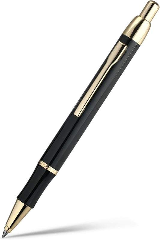 Black Gel Pen With 24K Gold Finish, Fine lacquer work, Best Men's And Women's Gift Pen Set, Professional, ADMOK Black Refill, Smooth Writing, Executive, Office, Click, Nice Retractable Pens