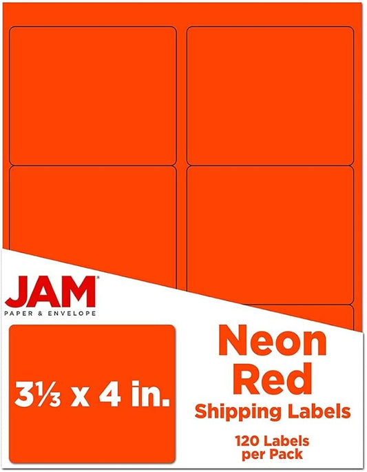 JAM PAPER Shipping Address Labels - Large - 3 1/3 x 4 - Neon Fluorescent Red/Orange - 120/Pack