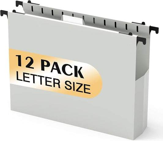 Extra Capacity Plastic Hanging File Folders,12 Pack Reinforced Hang Folder,Heavy Duty 7 Inch Expansion,Filing Cabinet Folders Letter Size for Bulk Files/Medical Charts(Glacier Gray)